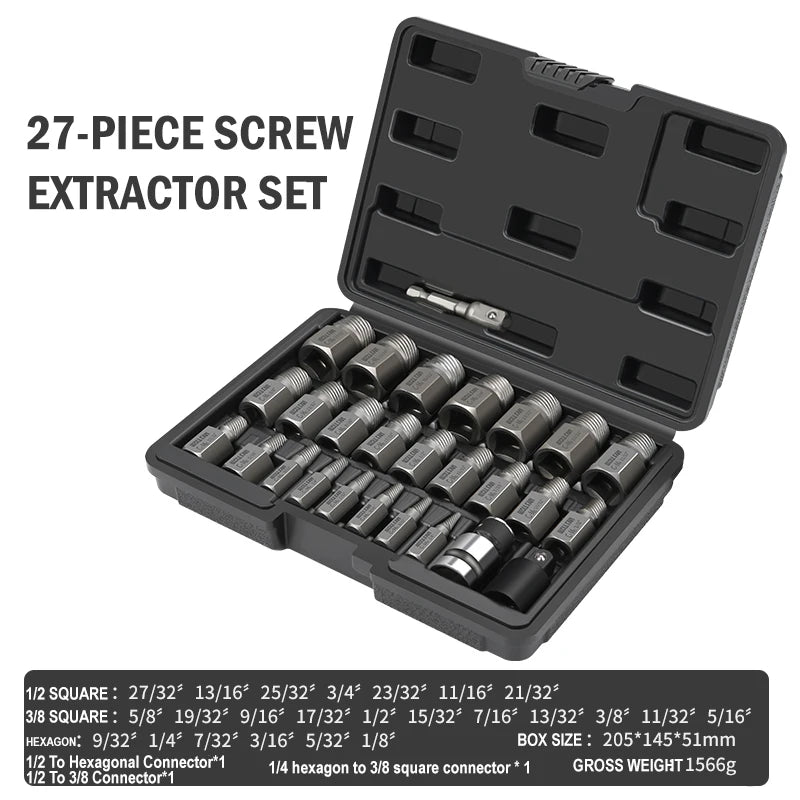 Universal Stripped And Damaged Screws 15–27Pcs Screw Extractor Kit Easy  Bolt Stud Remover Tool Drill Set Broken Speed Out Bolt