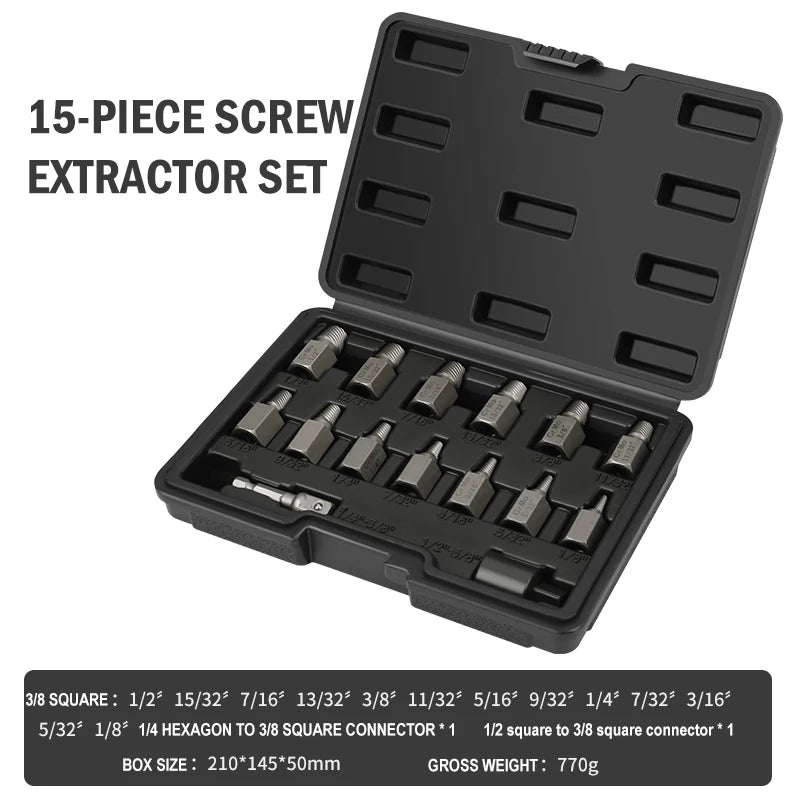Universal Stripped And Damaged Screws 15–27Pcs Screw Extractor Kit Easy  Bolt Stud Remover Tool Drill Set Broken Speed Out Bolt