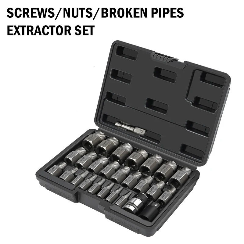 Universal Stripped And Damaged Screws 15–27Pcs Screw Extractor Kit Easy  Bolt Stud Remover Tool Drill Set Broken Speed Out Bolt
